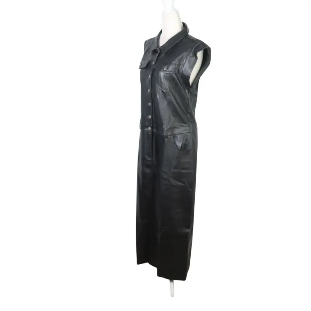 Free People Danni Black Faux Leather Midi Shirt Dress Small